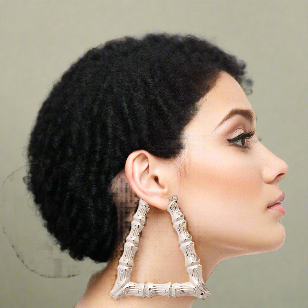 Silver Triangle Bamboo Hoop Earrings