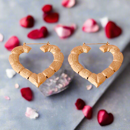 Large Gold Heart Bamboo Hoop Earrings